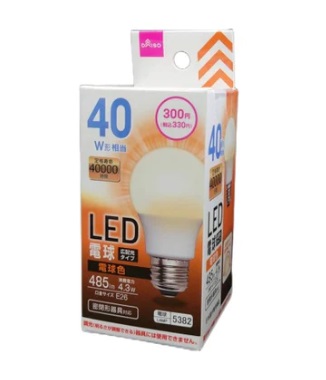 ＬＥＤ電球（４０Ｗ形相当、電球色）